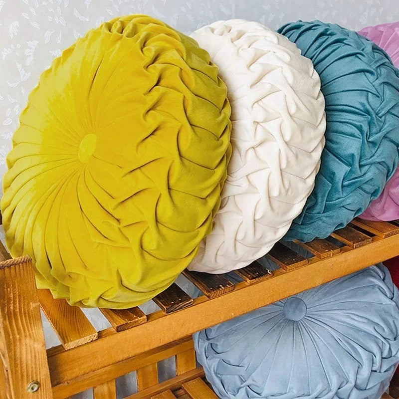 Coussin : Velours Rond Décoratif, Style Citrouille