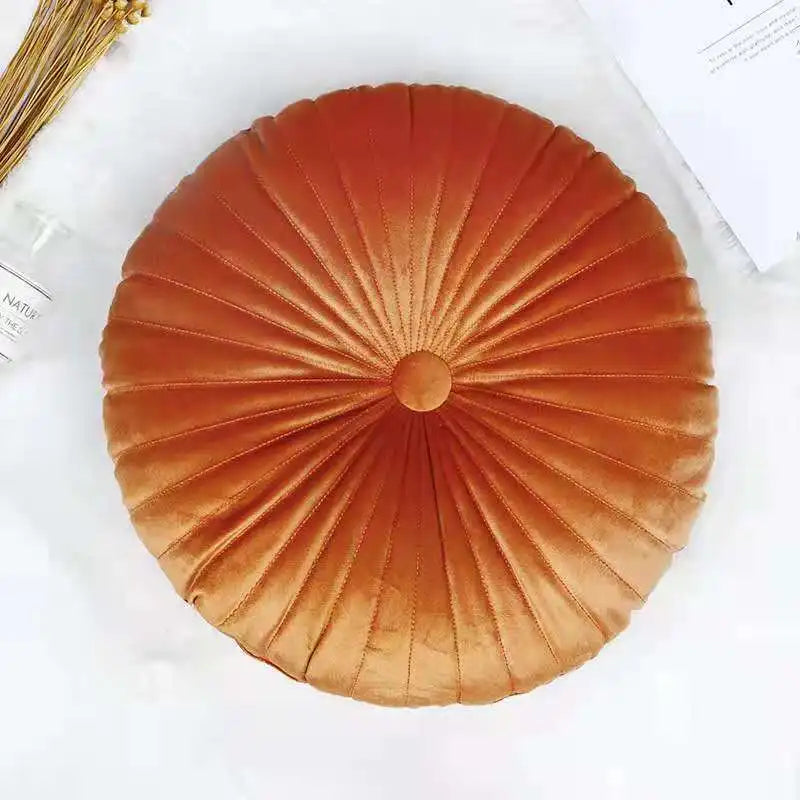 Coussin – Velours Plissé Rond Décoratif Citrouille