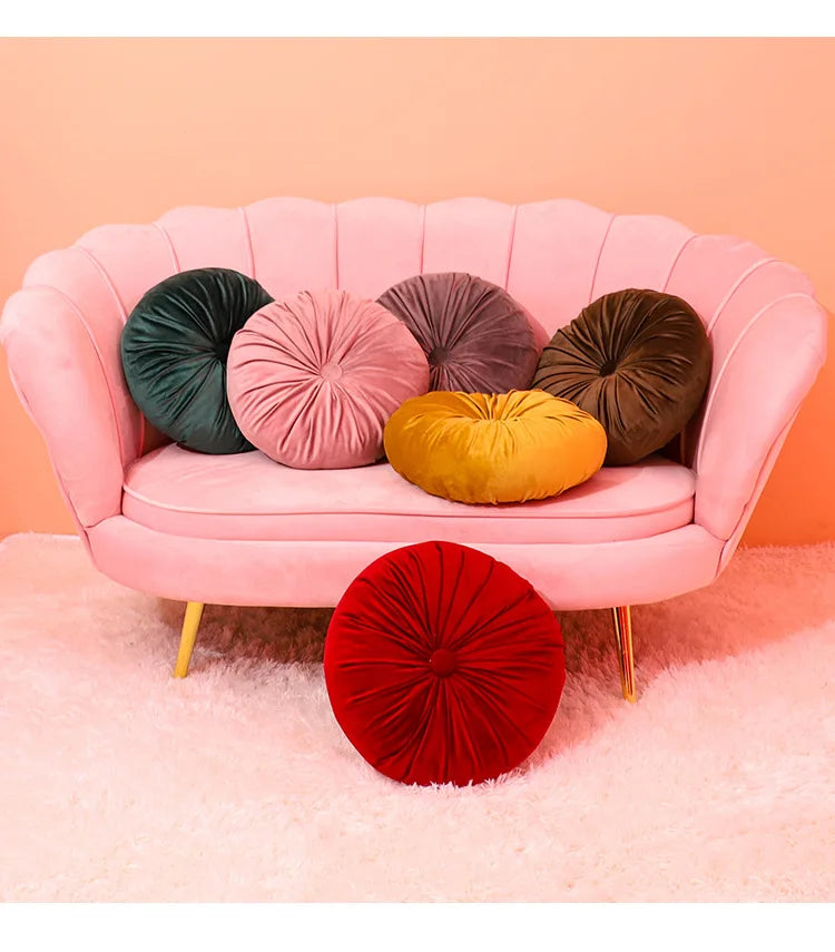 Coussin – Velours Plissé Rond Décoratif Citrouille