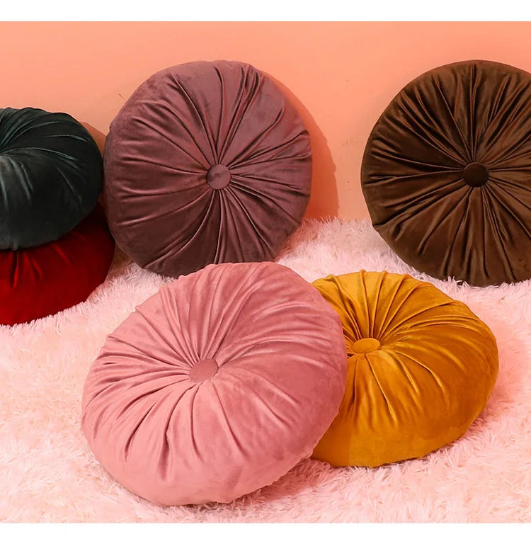 Coussin – Velours Plissé Rond Décoratif Citrouille