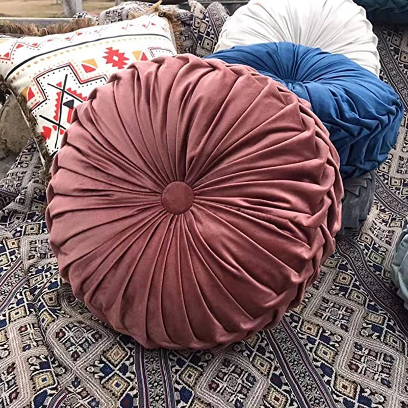 Coussin : Velours Rond Décoratif, Style Citrouille