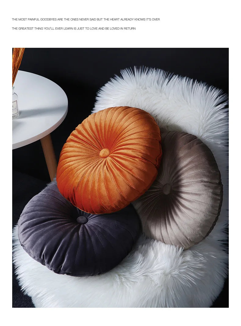 Coussin – Velours Plissé Rond Décoratif Citrouille