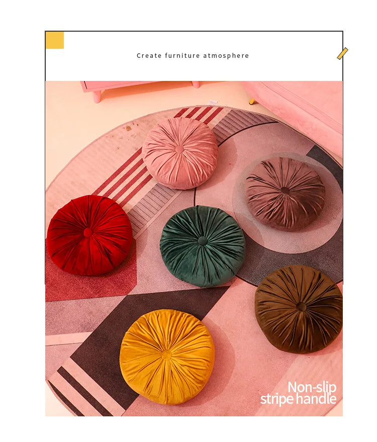 Coussin – Velours Plissé Rond Décoratif Citrouille