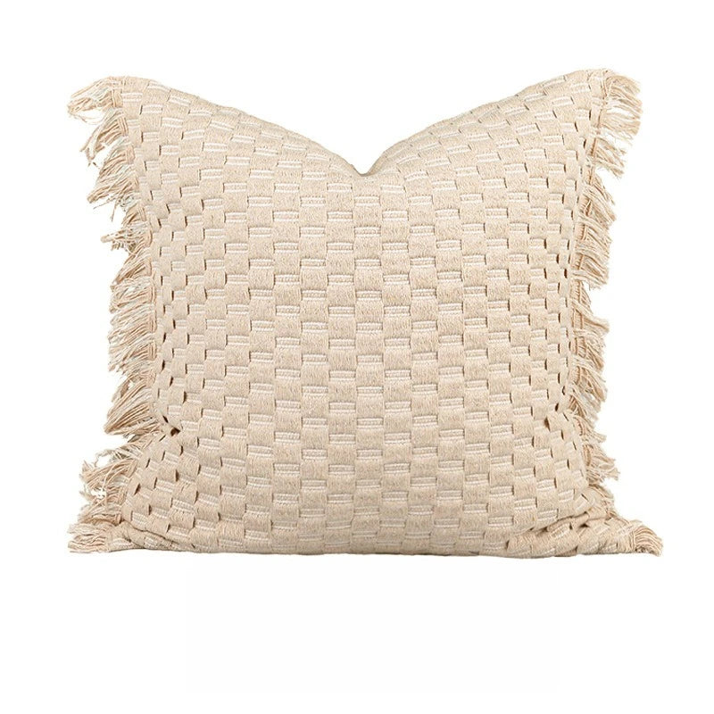 Coussin : Housse décorative à pompons orange café