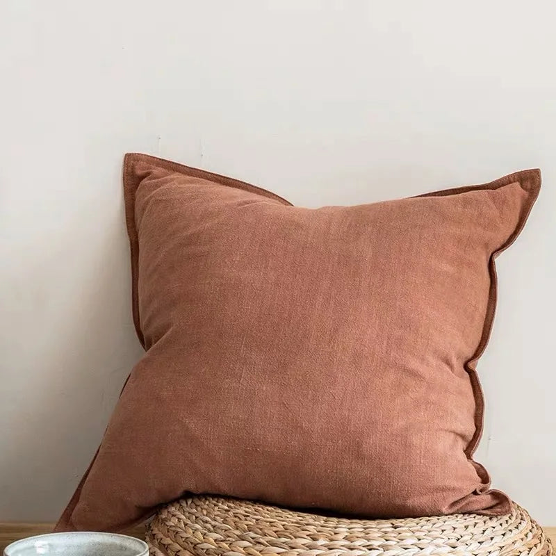 Coussin – Housse Unie Coton Ramie Lavable