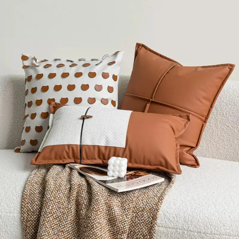 Coussin Déco Luxe Léger : Cuir Estampé Marron