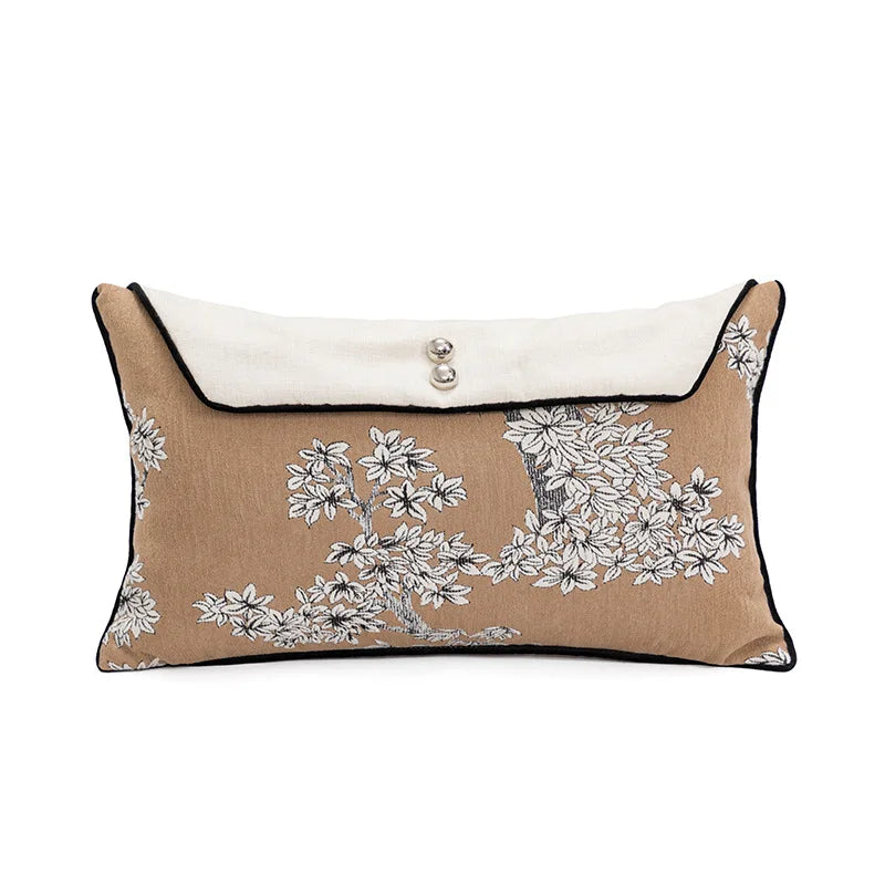 Coussin décoratif - Brodé marron, style luxe léger