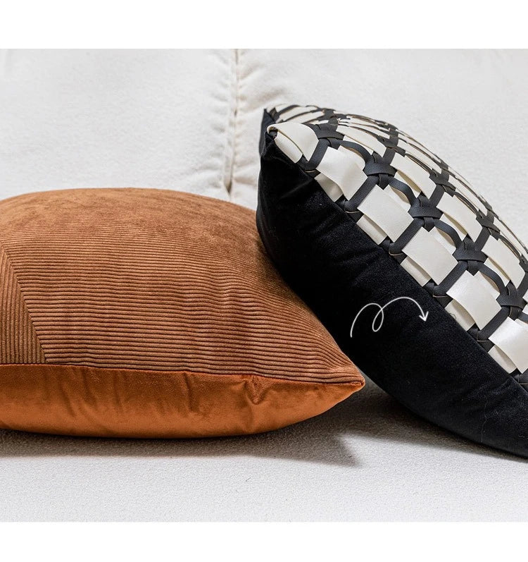Coussin Décoratif : Luxe Marron Estampé Cuir