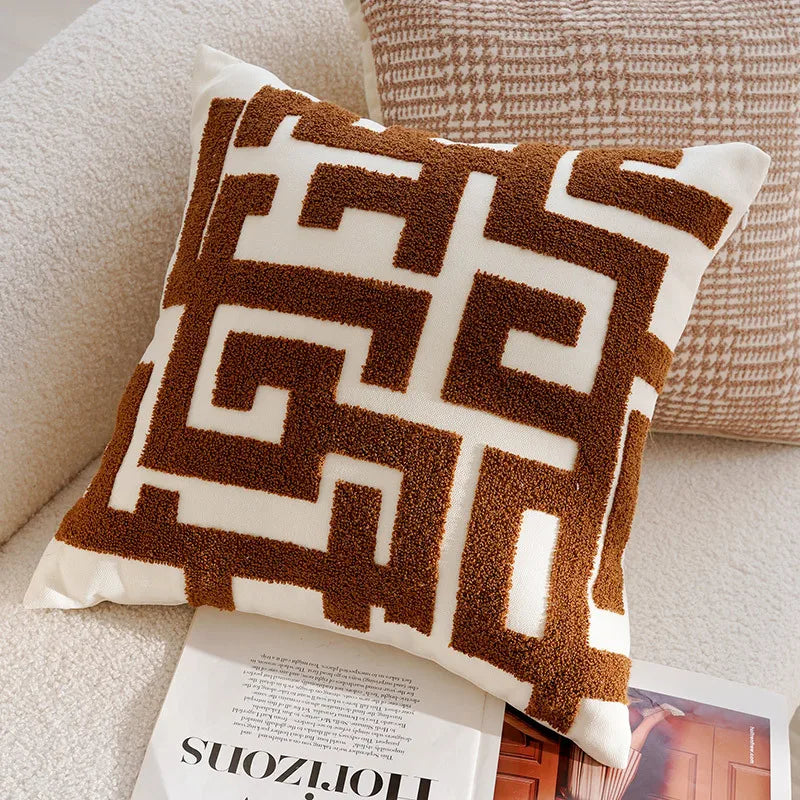 Coussin Déco : Style Vintage Français Marron Crème