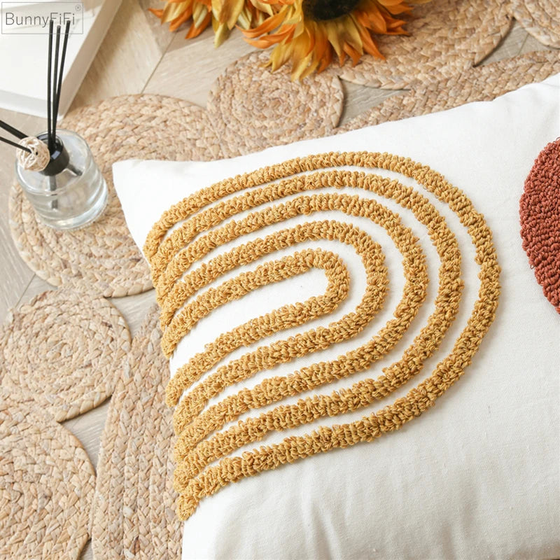 Coussin : Housse Tuftée Géométrique Orange Brûlé