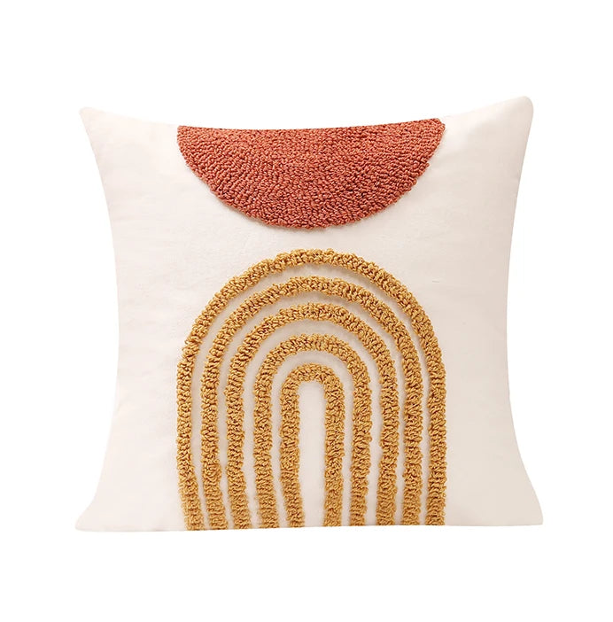 Coussin – Housse Géométrique Tuftée Orange Brûlé
