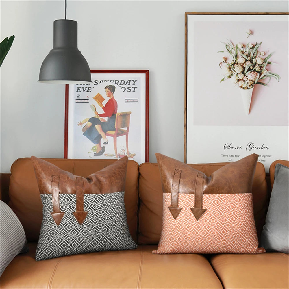 Coussin : Luxe Patchwork Similicuir Décoratif 45x45