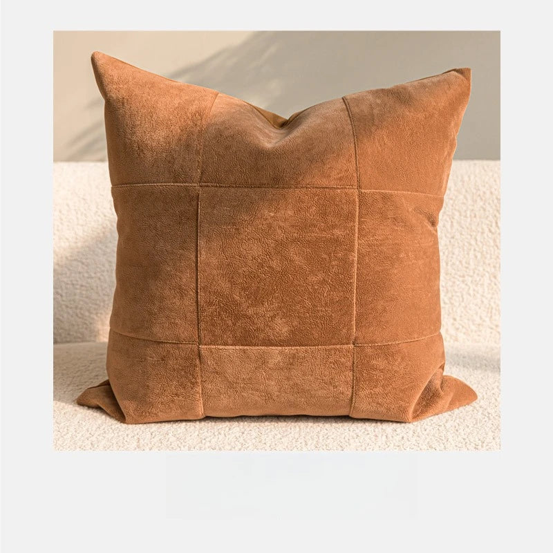 Coussin Déco Luxe : Marron, Effet Cuir Gaufré