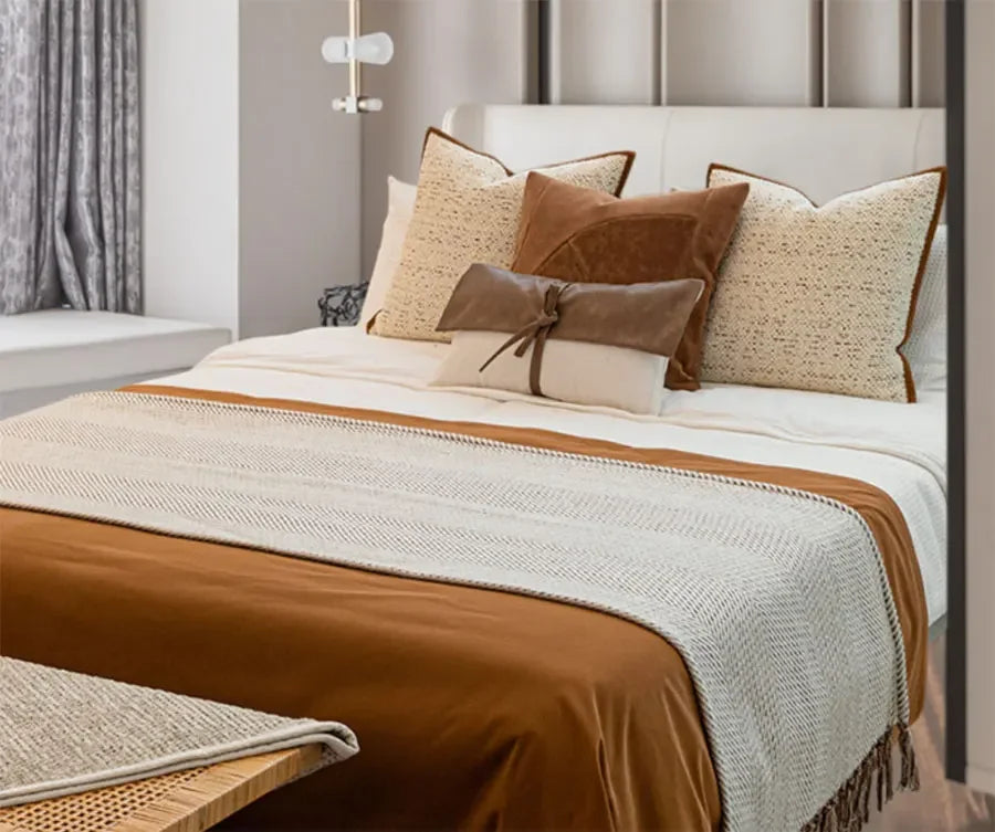 Coussin décoratif : Tweed Caramel Ivoire, Luxe Moderne