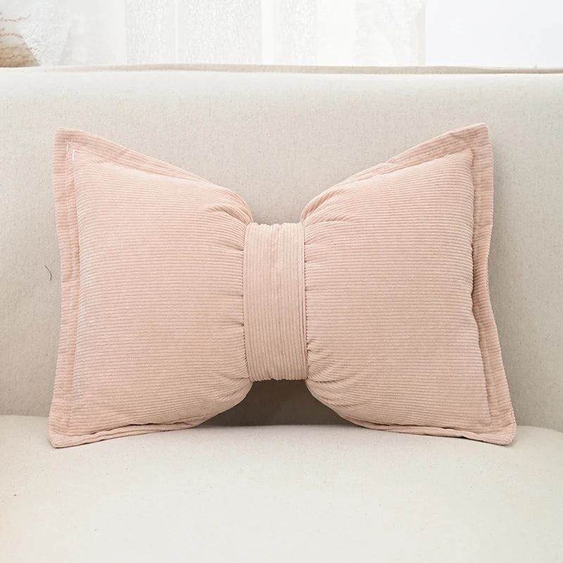 Coussin Déco Velours Côtelé Nœud Luxe Princesse