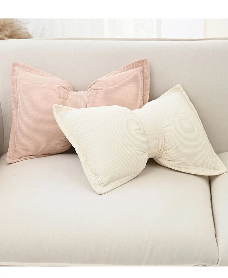 Coussin : Housse Velours Côtelé Nœud, Luxe Princesse