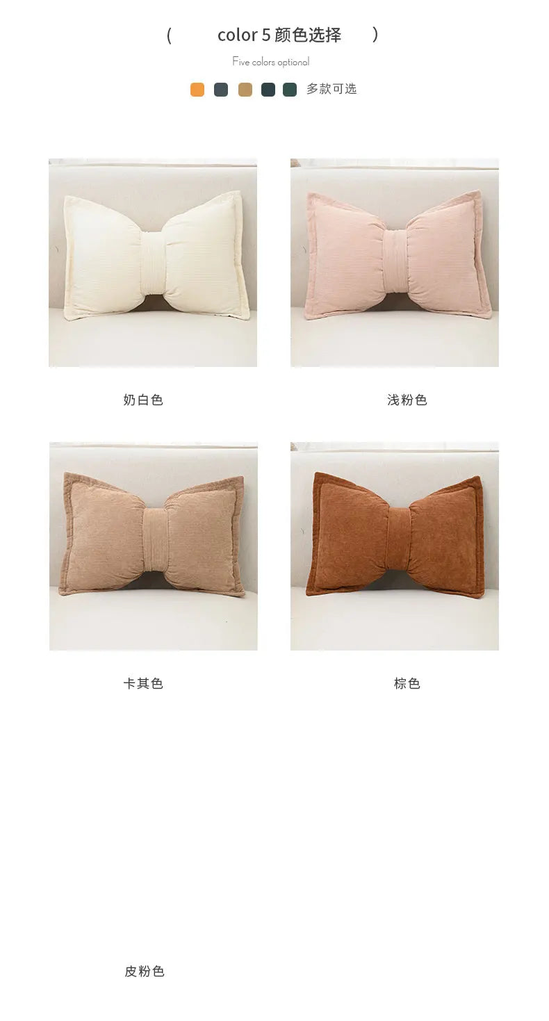 Coussin : Housse Velours Côtelé Nœud, Luxe Princesse