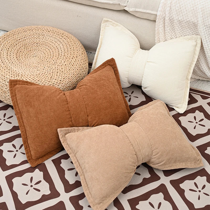 Coussin Déco Velours Côtelé Nœud Luxe Princesse