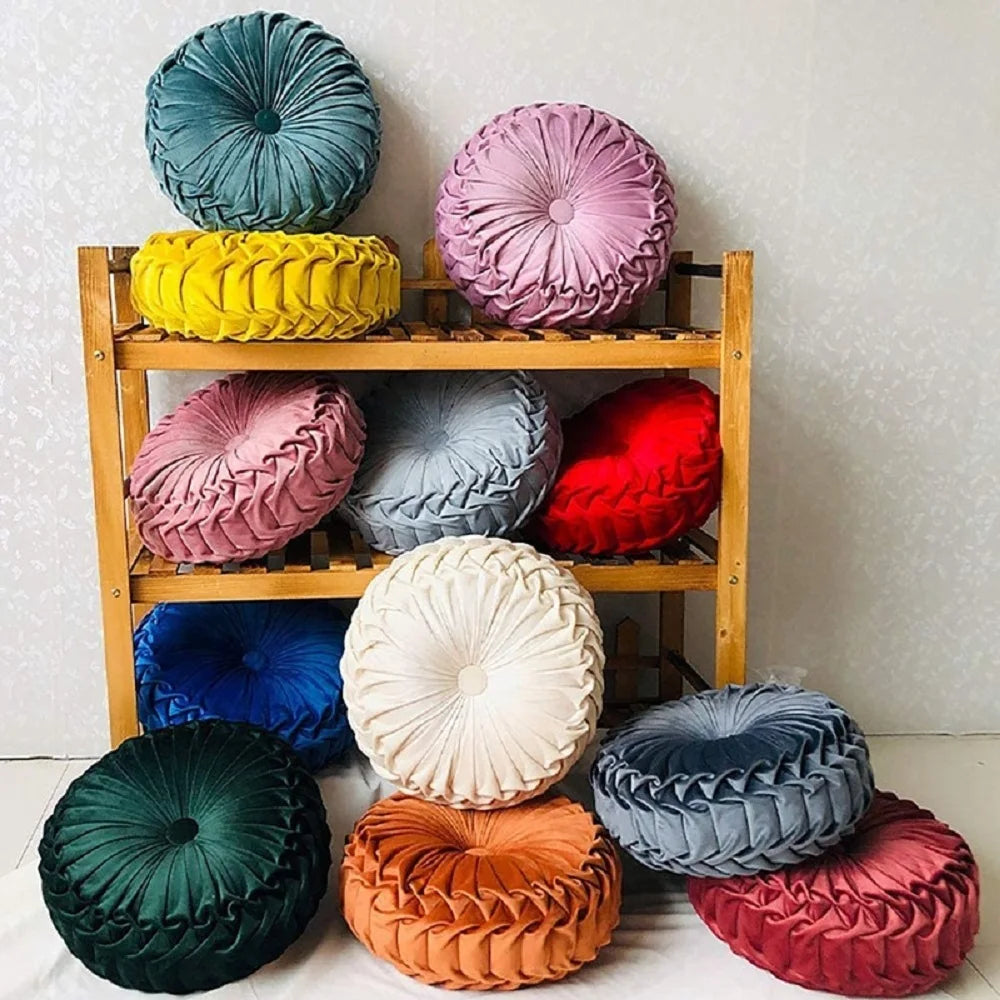 Coussin : Velours Rond Décoratif, Style Citrouille