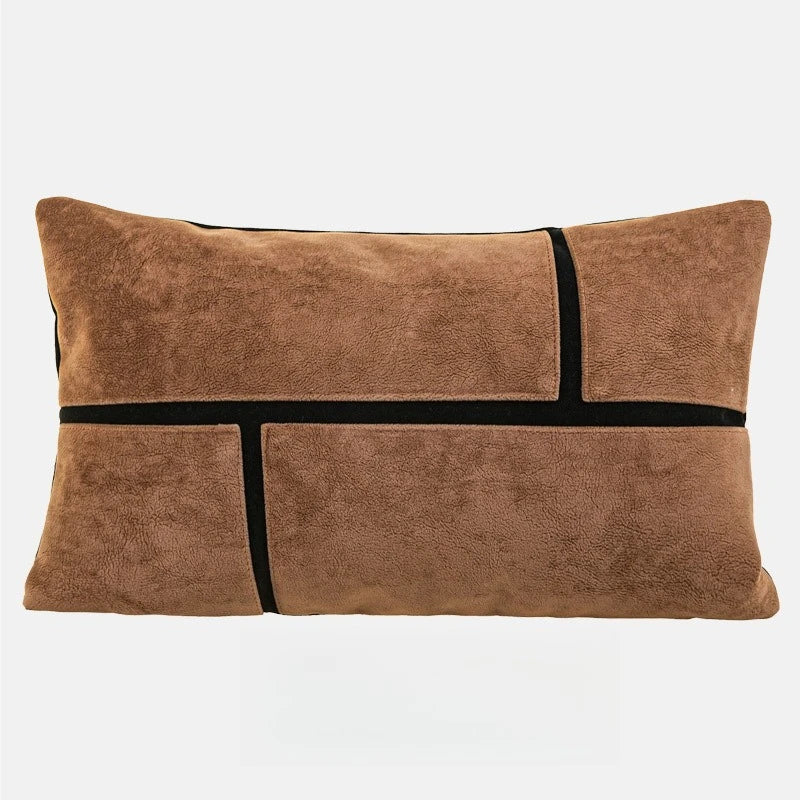 Coussin Déco Luxe : Marron, Effet Cuir Gaufré