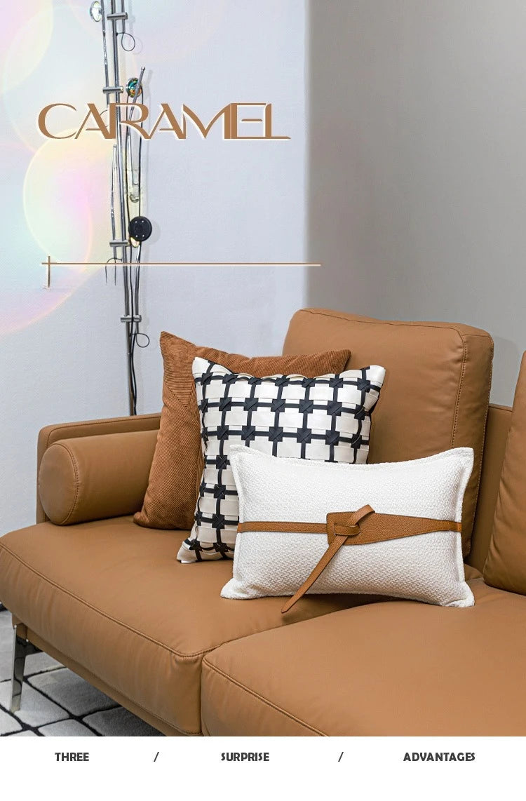 Coussin Déco : Housse Luxe Brun, Cuir Estampé
