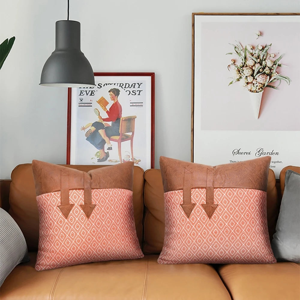 Coussin : Housse Luxe Cuir PU Patchwork 45x45