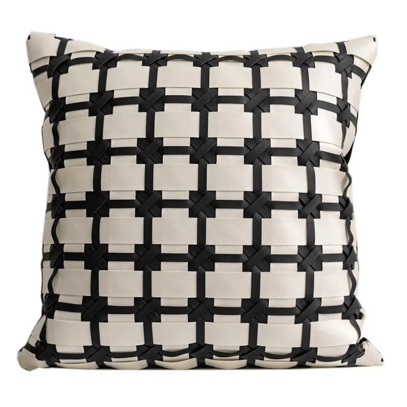 Coussin Déco Luxe : Marron, Effet Cuir Gaufré