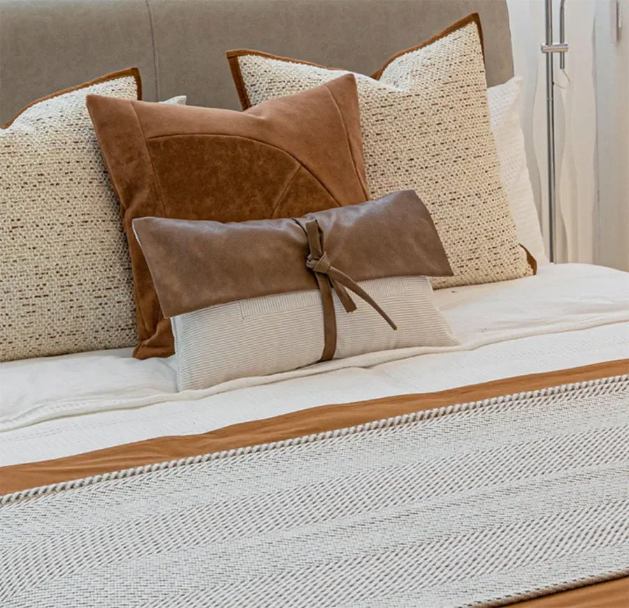 Coussin décoratif : Tweed Caramel Ivoire, Luxe Moderne