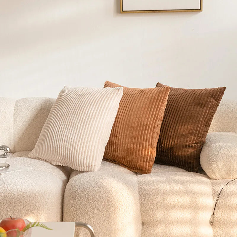 Coussin – Housse Carrée Poilue Rayée Bohème