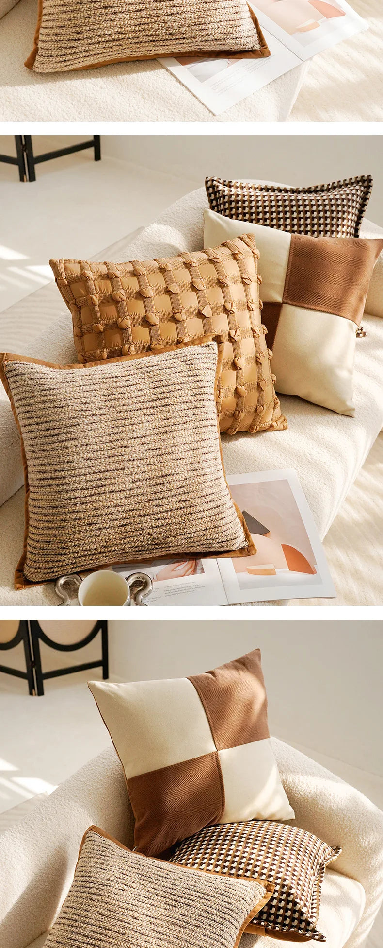 Coussin Déco : Vintage Jacquard Marron Crème