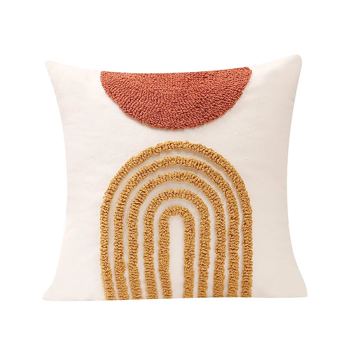 Coussin – Housse Tuftée Orange Brûlé Géométrique