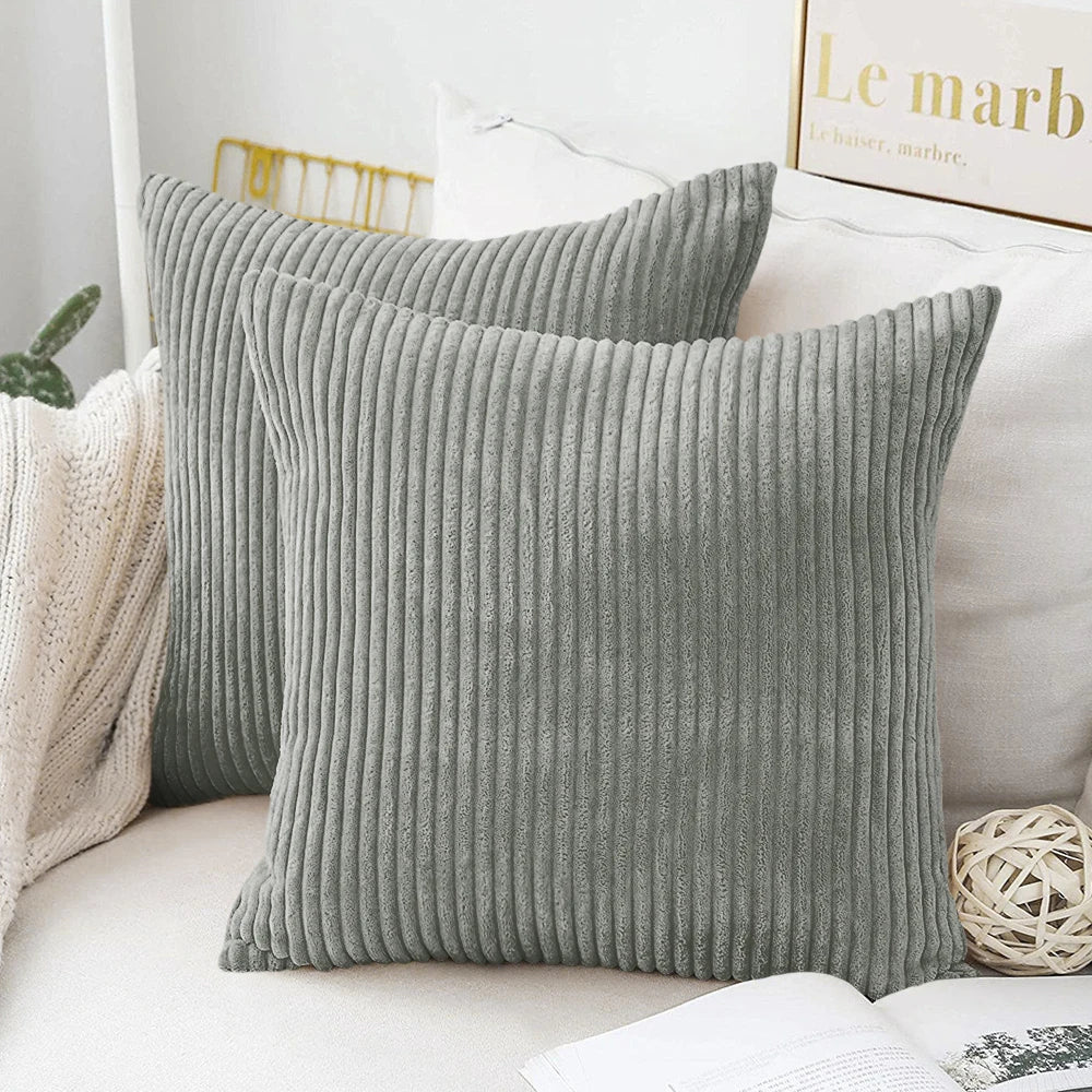Coussin – Housse Carrée Poilue Rayée Bohème