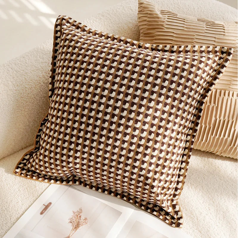Coussin : Housse Déco Vintage Crème Marron