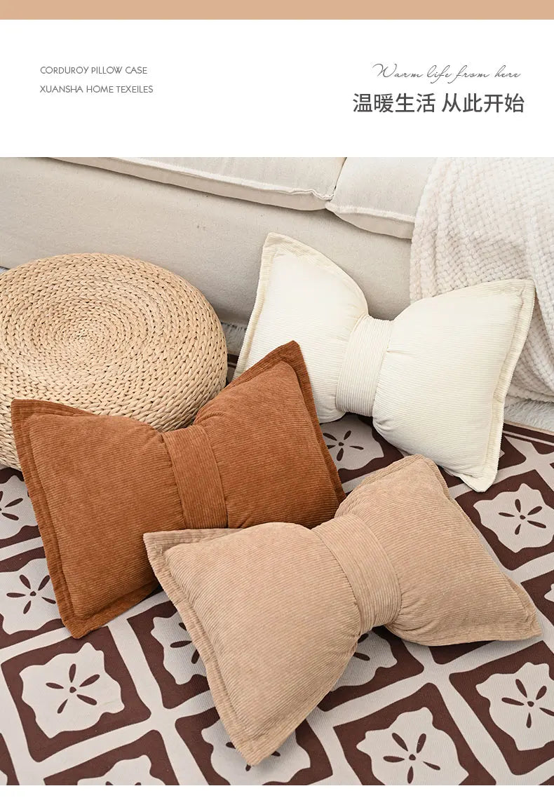 Coussin : Housse Velours Côtelé Nœud, Luxe Princesse