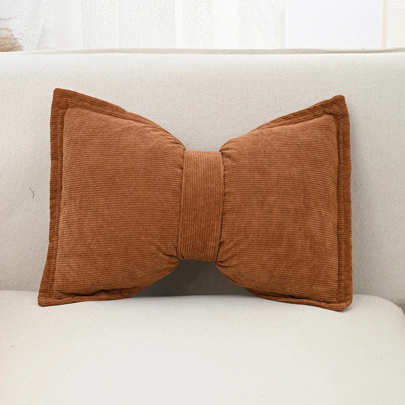 Coussin Déco Velours Côtelé Nœud Luxe Princesse