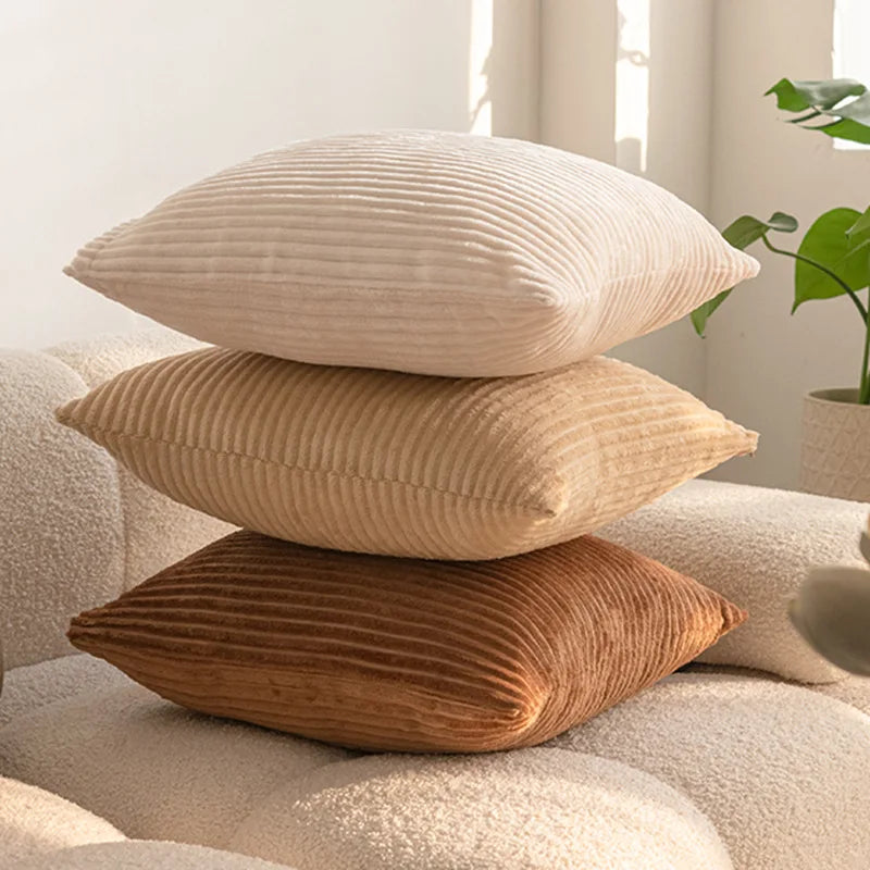 Coussin – Housse Carrée Poilue Rayée Bohème