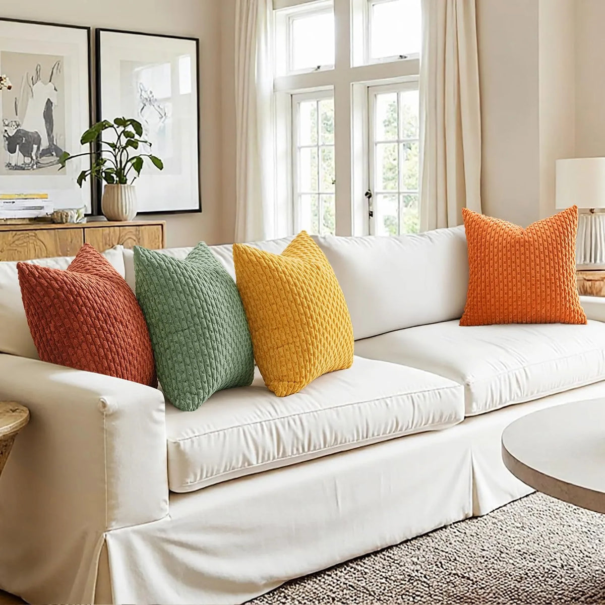 coussin raye terracotta