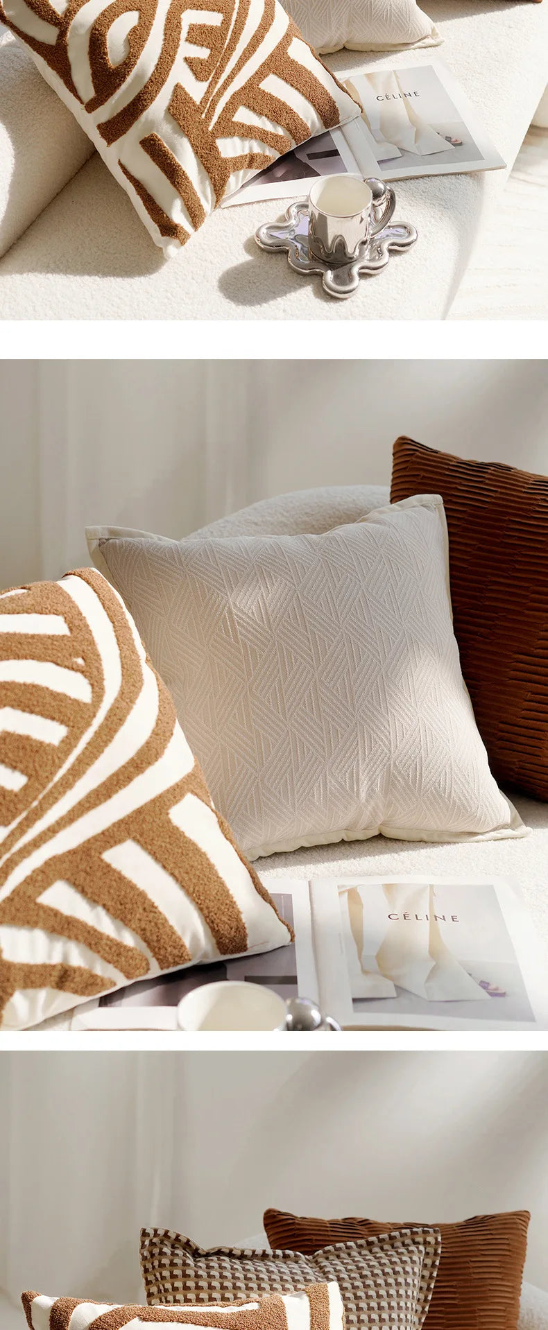 Coussin : Déco Nordique Vintage Marron Crème