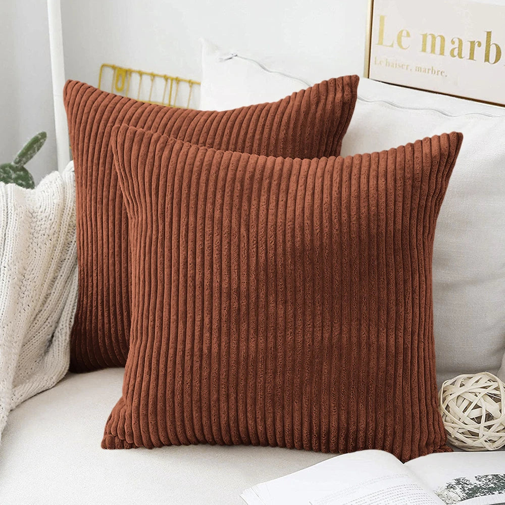 Coussin – Housse Carrée Poilue Rayée Bohème