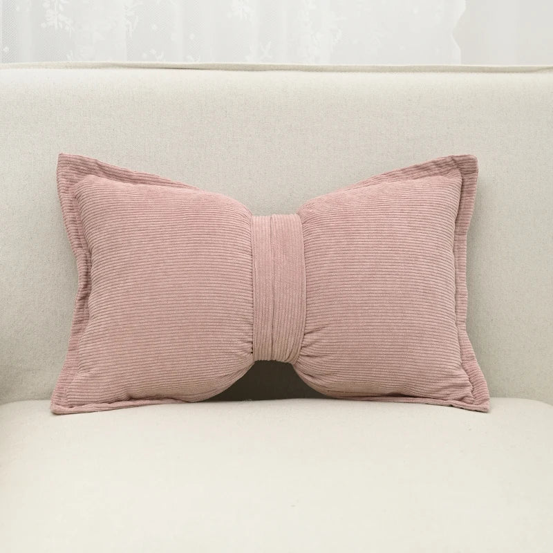 Coussin Déco Velours Côtelé Nœud Luxe Princesse