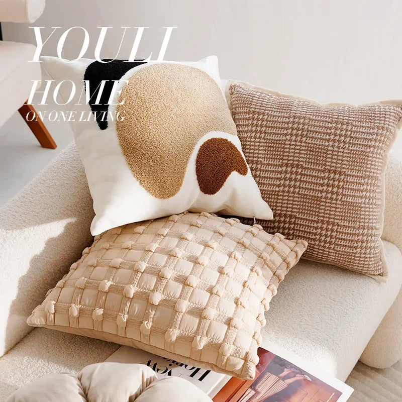 Coussin décoratif : style rétro crème et marron