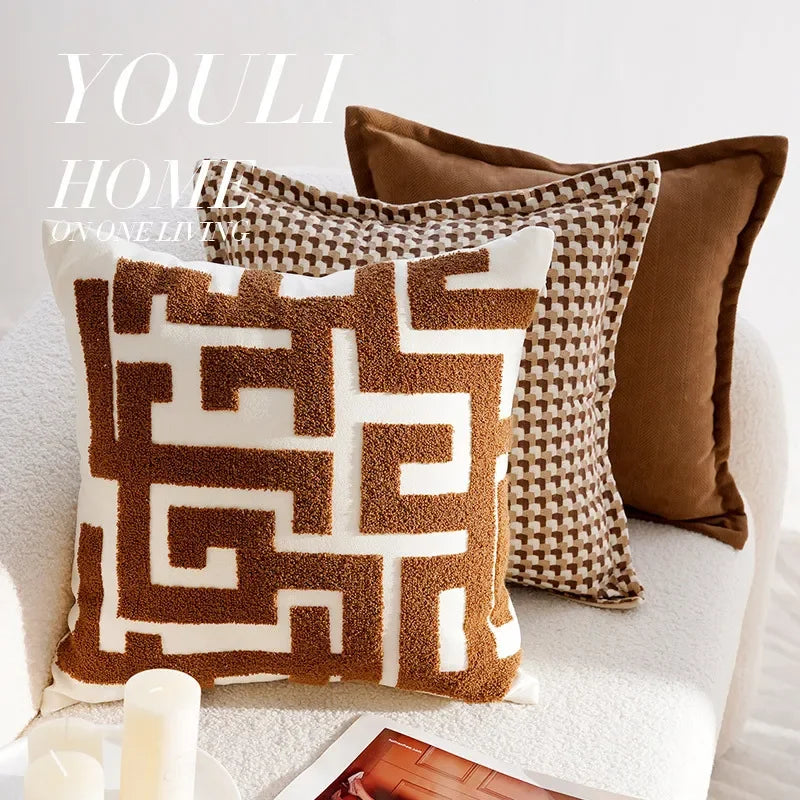 Coussin : Housse Rétro Crème & Marron 45x45cm