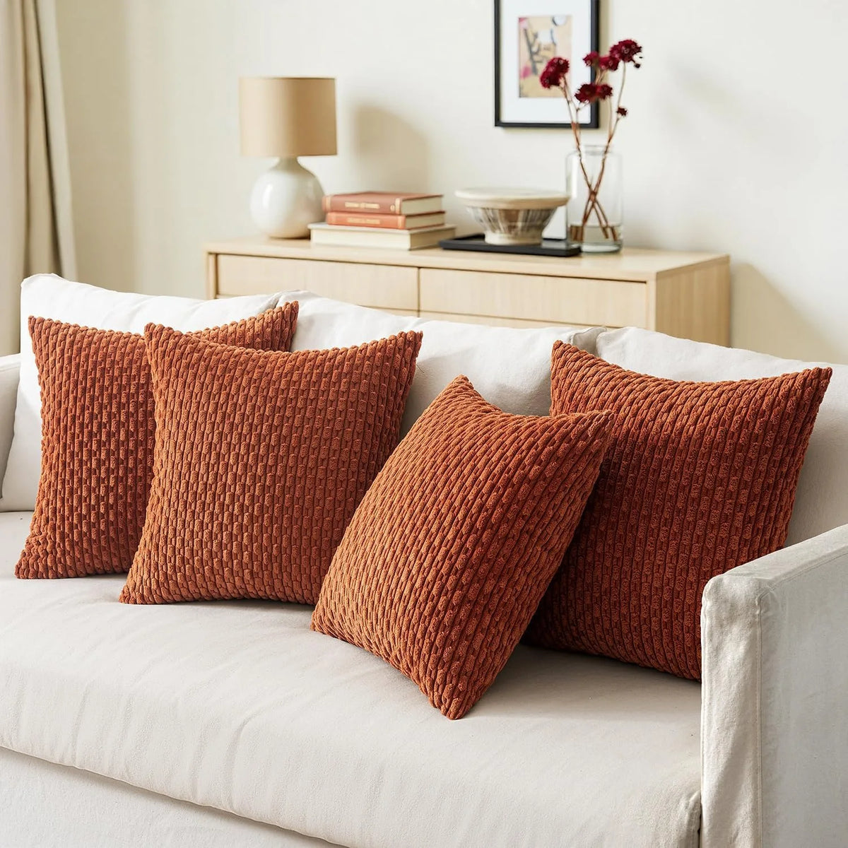 coussin raye terracotta