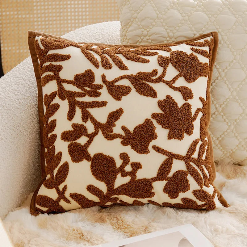 Coussin Déco : Vintage Jacquard Marron Crème