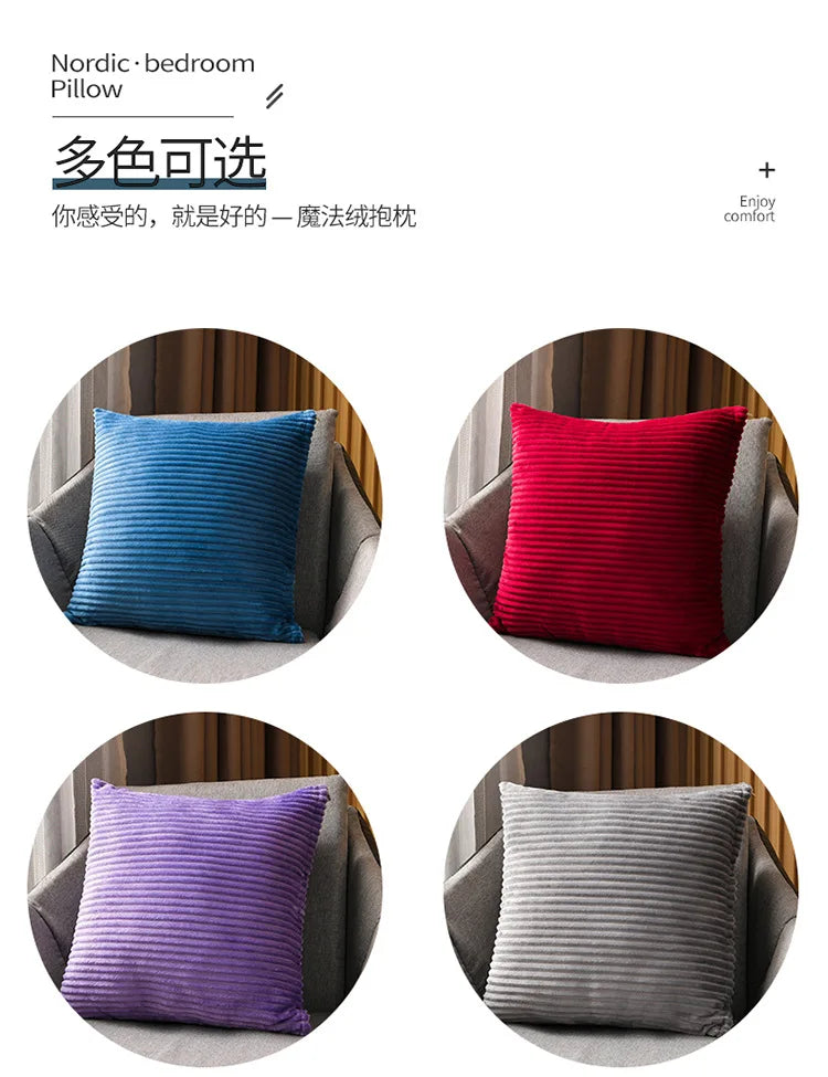 Coussin – Housse Carrée Poilue Rayée Bohème