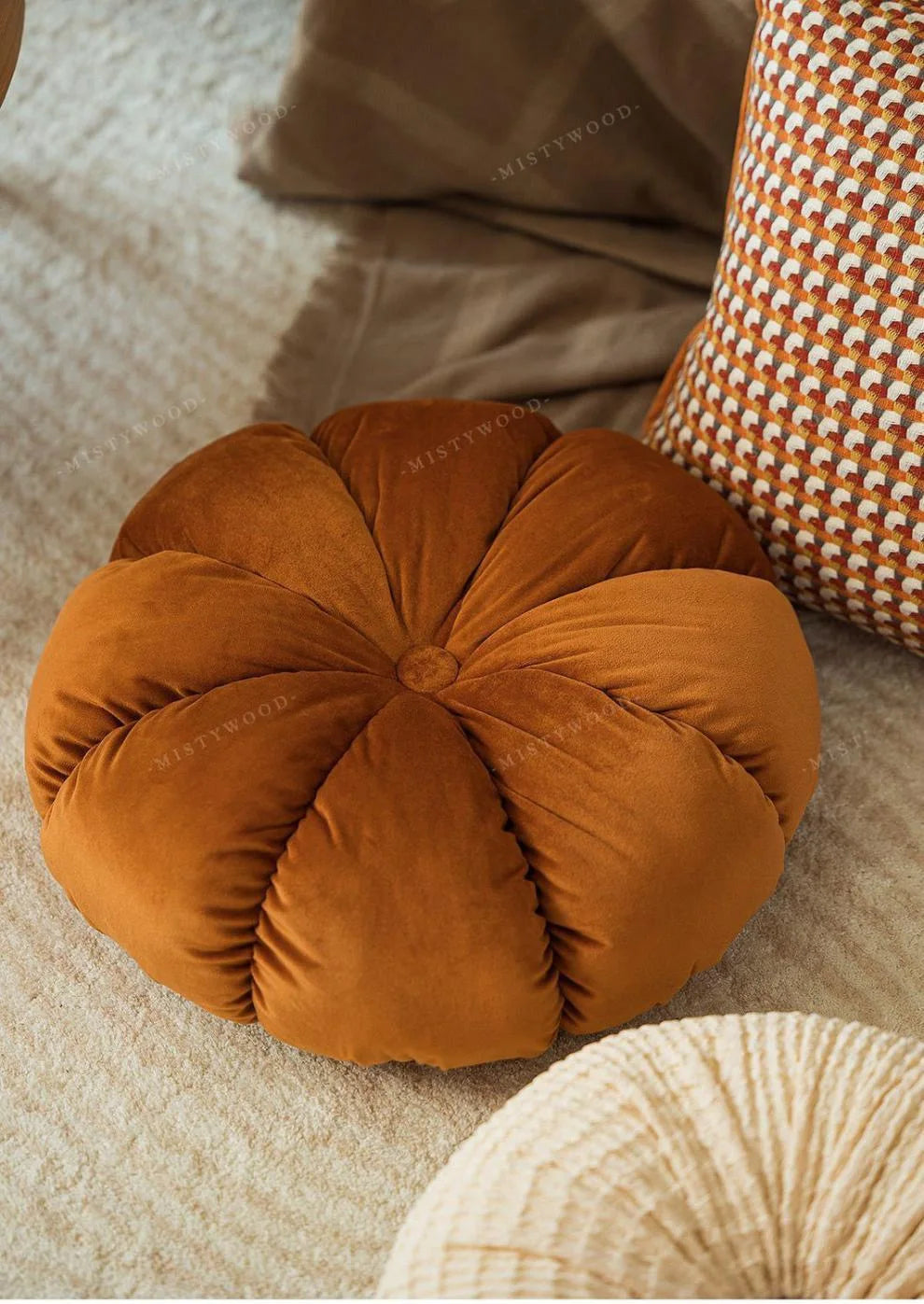 Coussin rond : orange, moderne et rétro