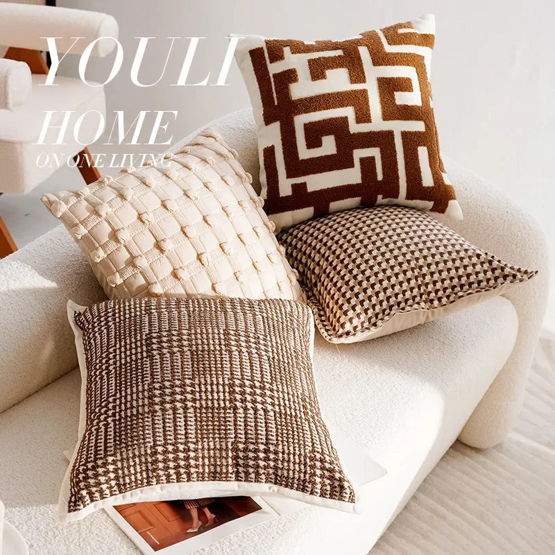 Coussin : Housse Rétro Crème et Marron 45x45cm