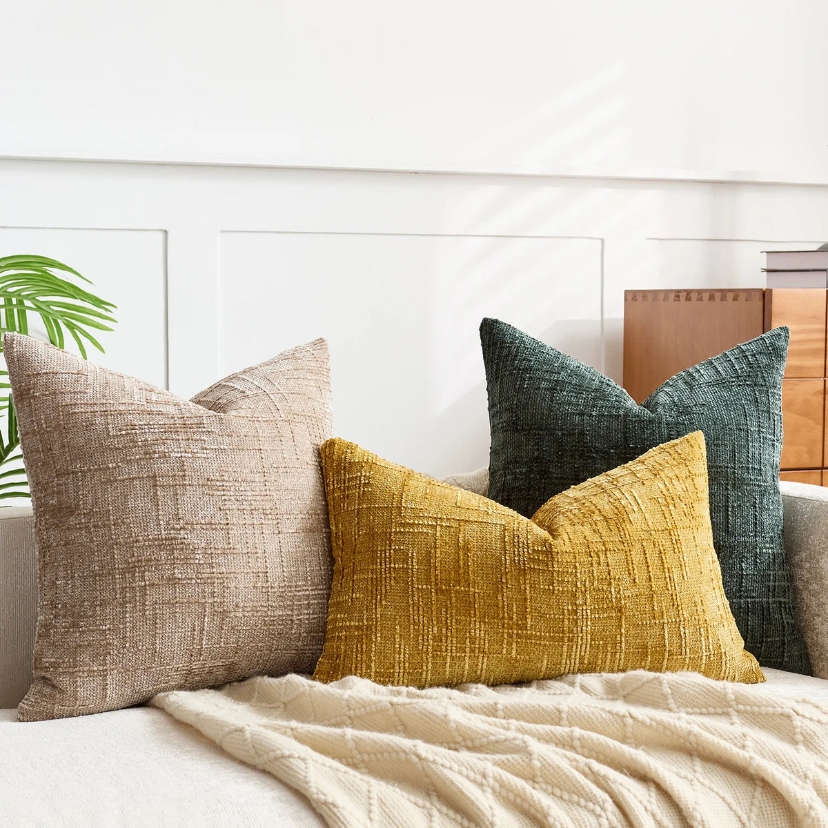 Coussin : Housse Chenille Texturée Bambou