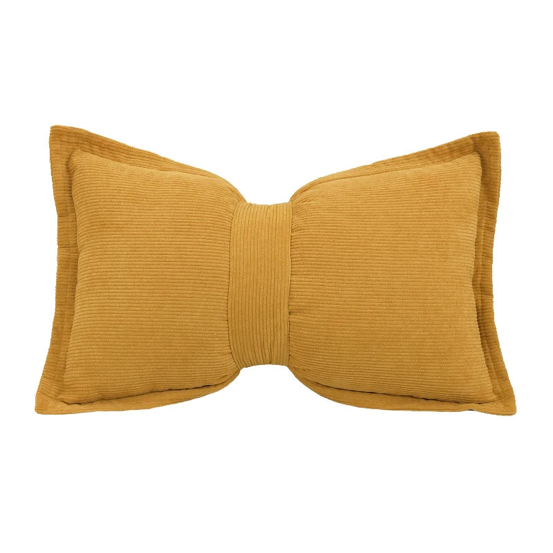 Coussin Déco Velours Côtelé Nœud Luxe Princesse