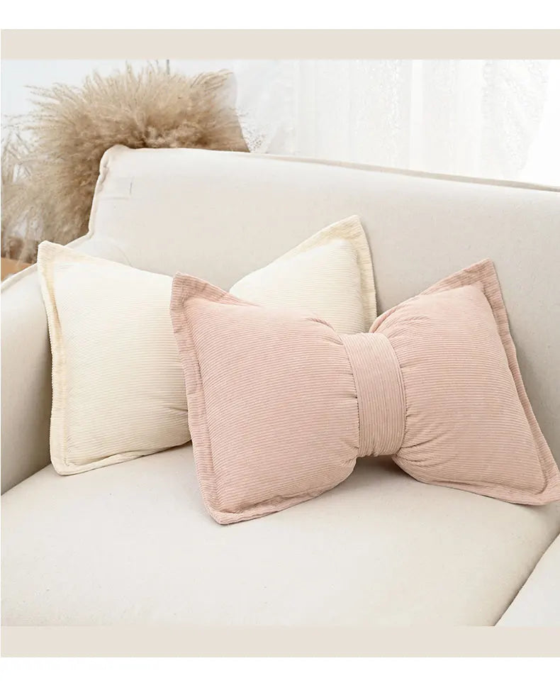 Coussin : Housse Velours Côtelé Nœud, Luxe Princesse